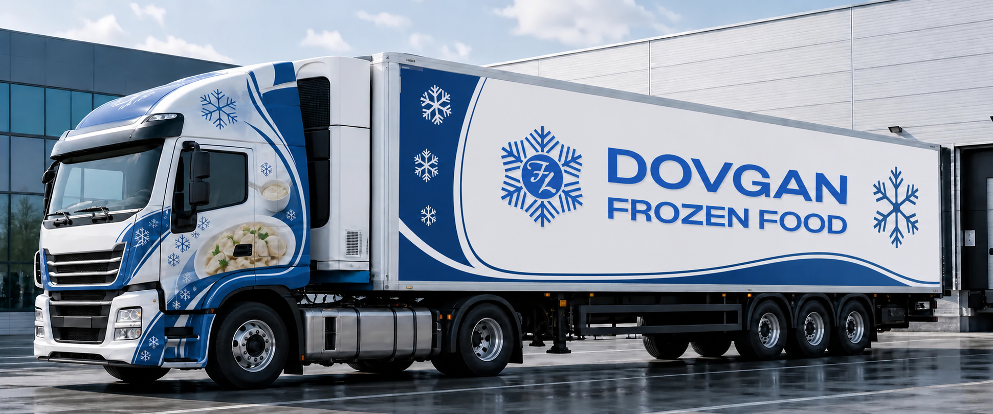 Dovgan Frozen Food Kühllaster mit gebrandetem Auflieger